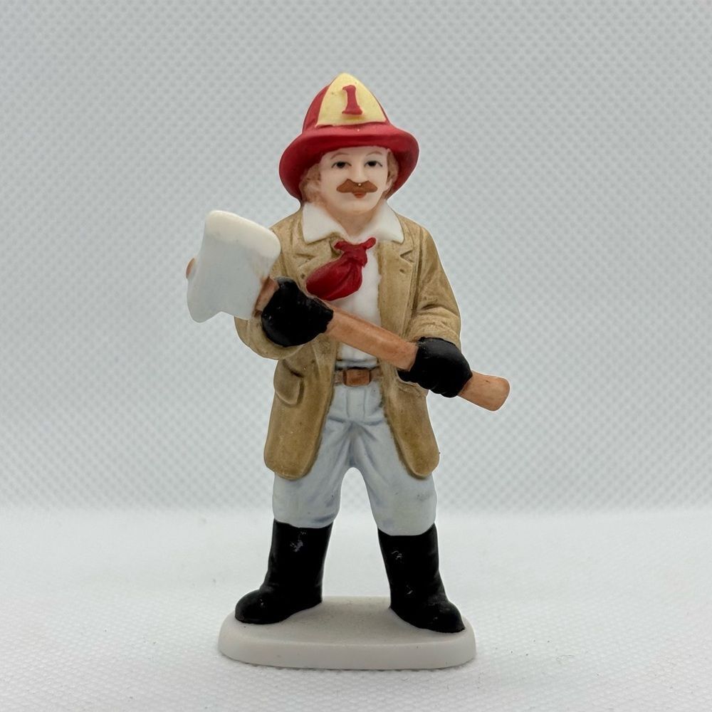 Vintage Lefton Firefighter Holiday Village Figurine with Axe